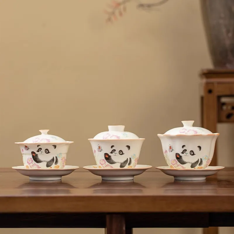 

Chinese Cute Panda Pattern Gaiwan Handmade Ceramic Teacup Tea Bowl Household Beauty Tea Infuser Travel Teaware Accessories