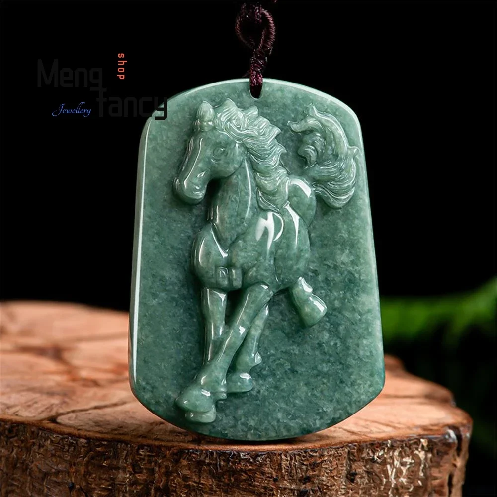 

Natural A-goods Jadeite Bean Seed Zodiac Horse Pendant Simple Retro Personalized Mascot Fashion Fine Jewelry Engraver Handicraft