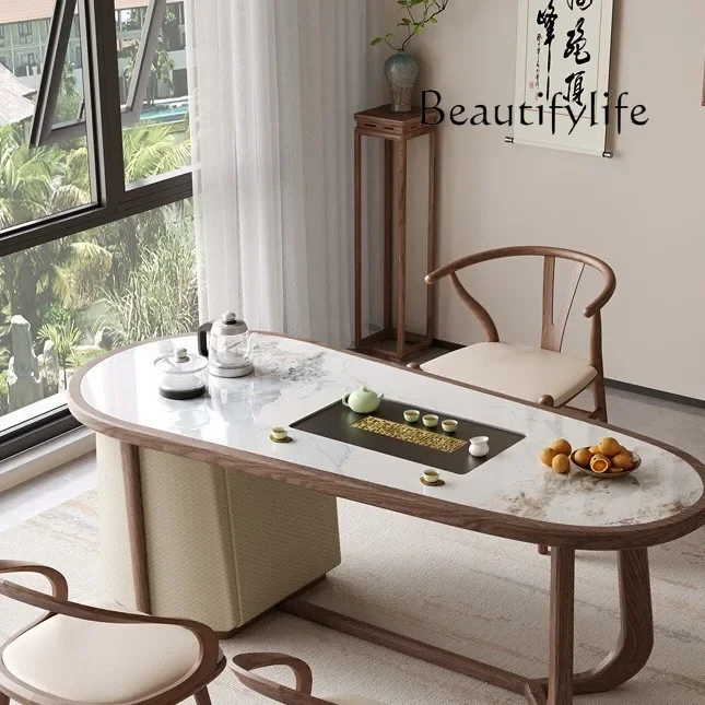 Mesa de chá de madeira maciça simples estilo japonês estilo medieval conjunto de chá doméstico mesa de chá integrada
