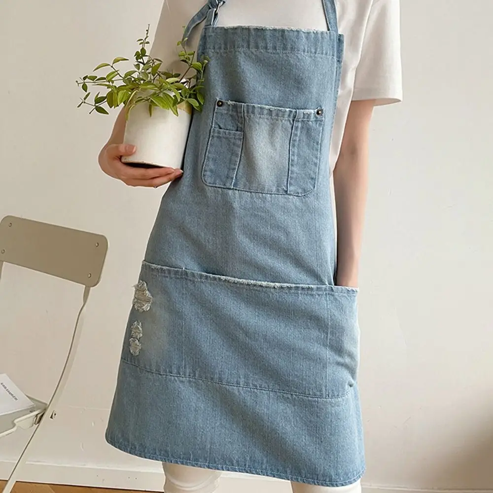 

Удобный маслостойкий джинсовый фартук, элегантный унисекс удлиненный фартук для официанта, дышащий хлопок, фартук для художников, цветочного магазина, живопись