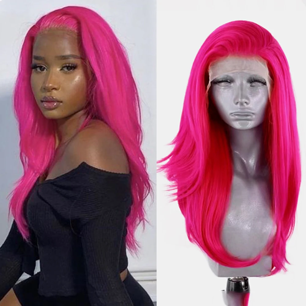 

AIMEYA Ярко-розовый парик шнурка Розово-красный парик с естественной волной Синтетические парики фронта шнурка для женщин Ежедневное использование Косплей Парик Термостойкий