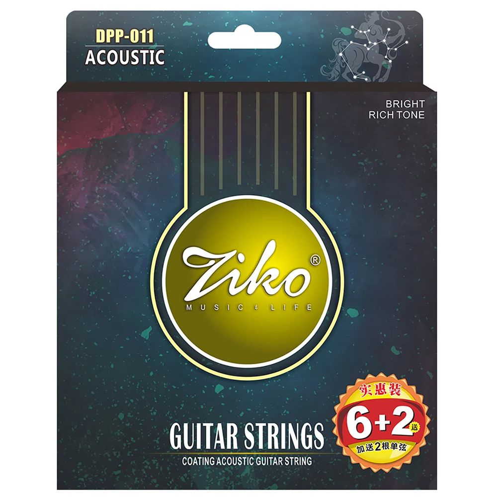 

ZIKO DPP-011 Acoustic Guitar Strings Hexagon Alloy Coated Phosphor Bronze Rust Upgrade Acoustic Guitar Strings Parts Accessories