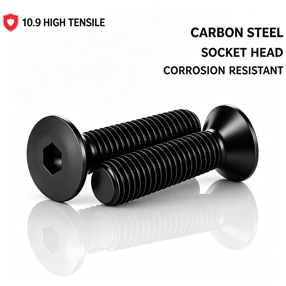 10.9 Grade Carbon Steel Countersunk Head Hex Hexagonal Socket Screw M2 M2.5 M3 M4 M5 M6 M8 M10 M12 DIN7991 Black Hex Socket Bolt