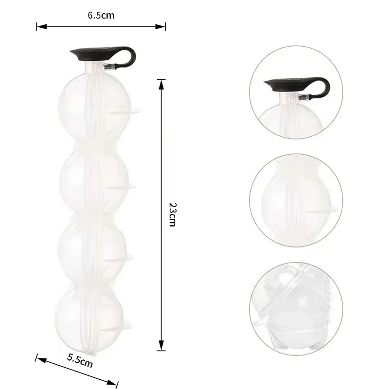4-Hole Round Ice Ball Mold, Ice Hockey Cube Maker For Whisky Cocktail Vodka, Reusable Bar Party Kitchen Accessory