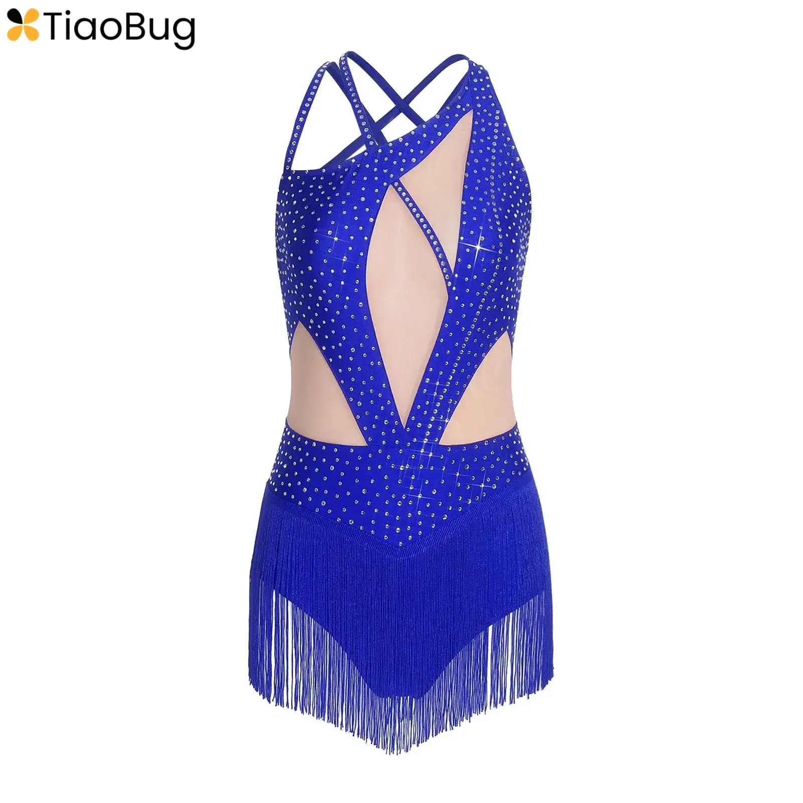 

Womens Rhinestones Latin Jersey Dance Performance Gymnastics Figure Skating Costume Jazz Dance Tassels Ballet Leotards Bodysuit