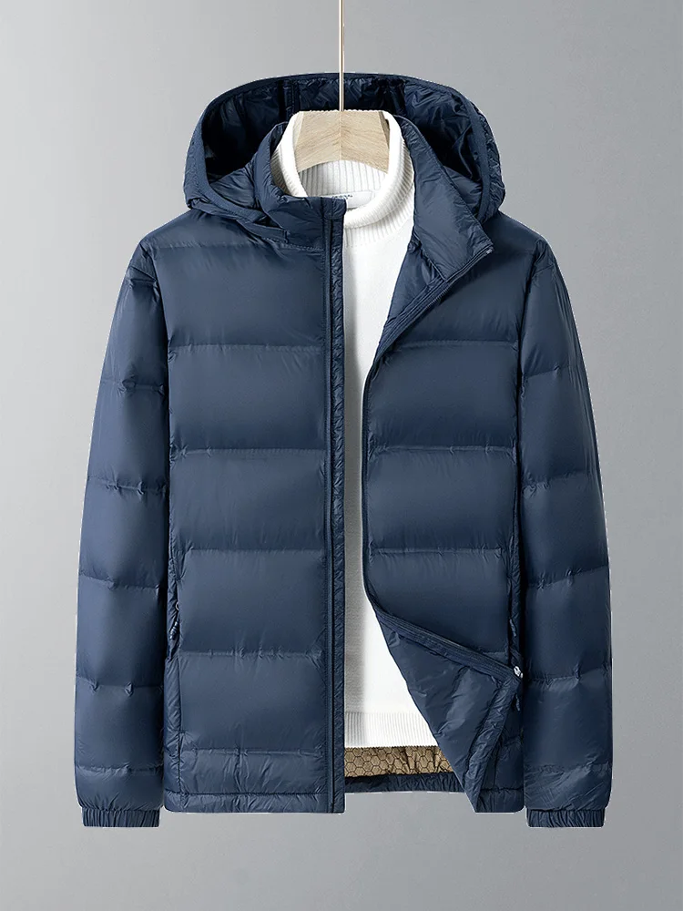 

Winter Puffer Jacket Men Business Casual Hooded Windbreaker White Duck Down Padded Lightweight Warm Down Jackets Plus Size 8XL