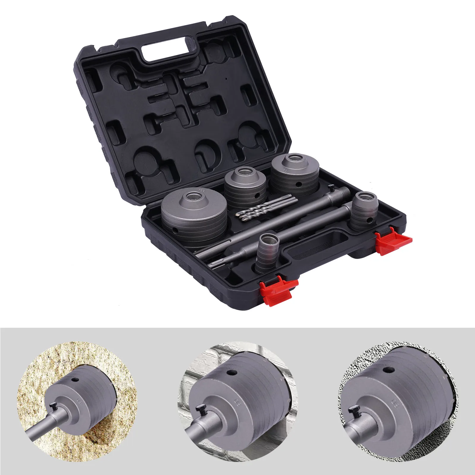 9 Pcs Hole saw kit with concrete hole saw kit includes SDS plus arbor shaft 30/40/68/80/100mm core hole saw arbor and pilot bit