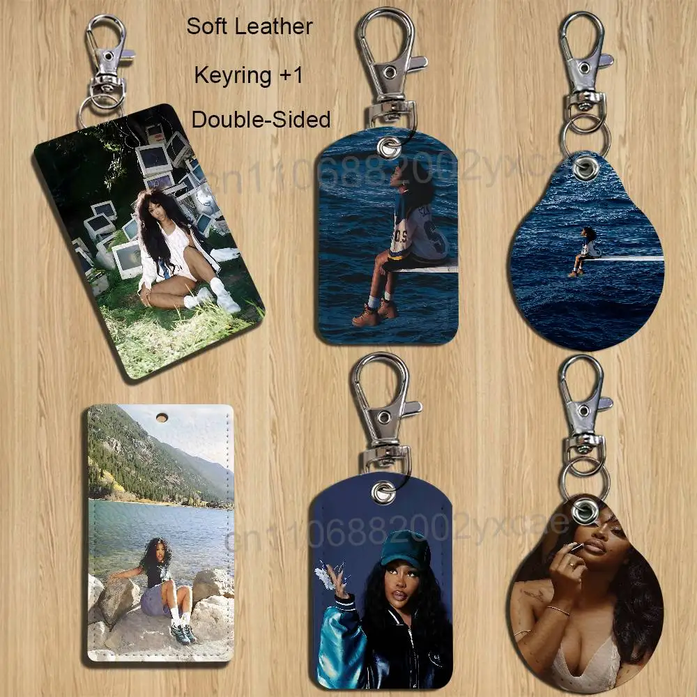 

2026 hot SOS Ctrl SZA Rectangle ID Card Case Keychain Access Card Bag Key Tag Ring Leather Card Holder Key Ring Access