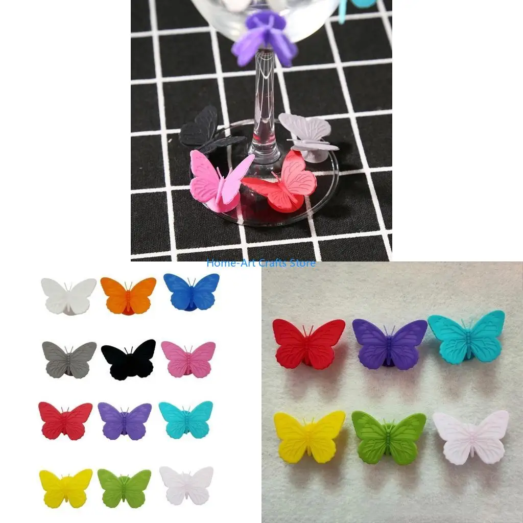 Y3NA Wine Glass Markers 12pcs Funny for Butterfly Stickers  Multi-colored Blend Labels for Wedding Anniversary Romantic Dinne
