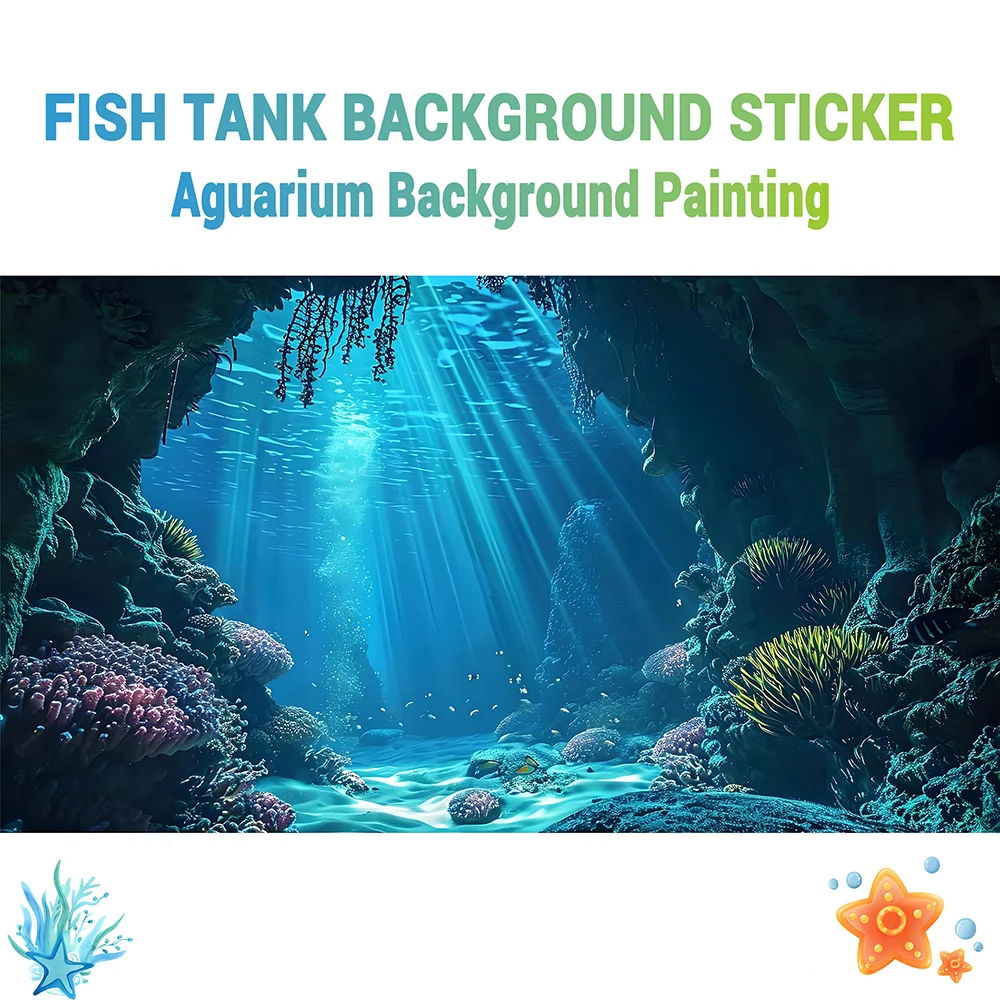 Tiefsee-Höhlen-Aquarium-Hintergrundbild, Selbstklebender Aquarium-Hintergrundsticker, Landschafts-Dekorationen