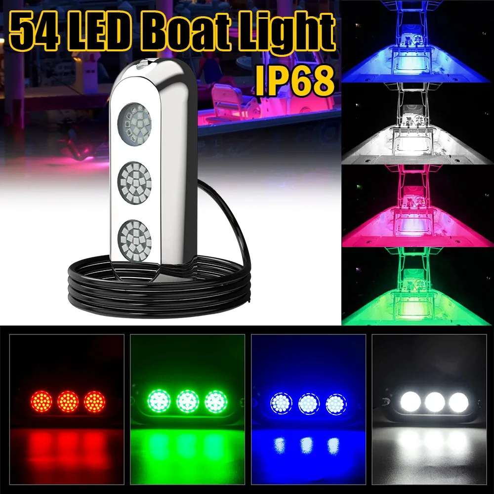 Underwater Boat Light Submersible Marine Navigation Light Waterproof Pontoon Transom Boat Lamp Yacht Accessories Parts 54LED