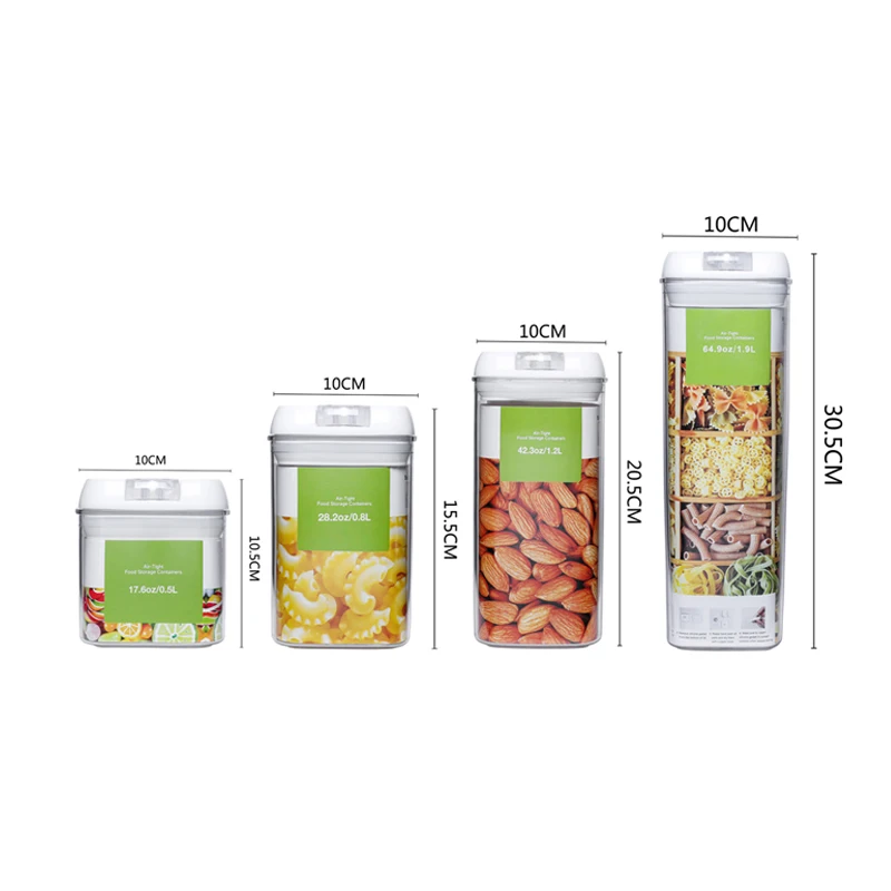 Eco-Friendly 7 Piece Set Airtight Plastic Dry Food Storage Containers With 10Stickers and Pen