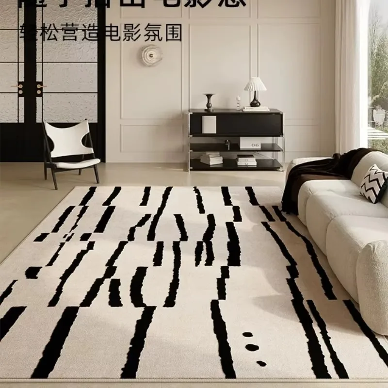 VIKAMA Modern Minimalist Black White Line Rug, Warm Insulated & Machine Washable, for Living Room Office, Home Decor