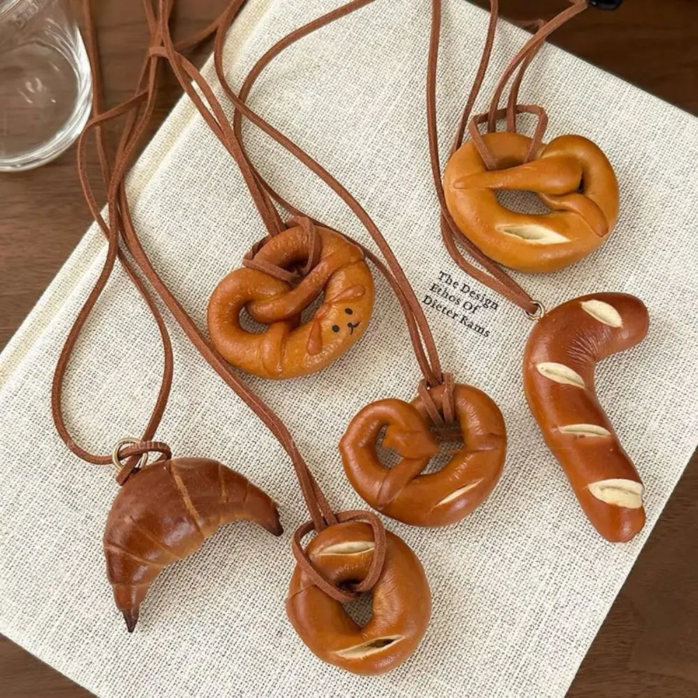 Lovely Bagel Alkaline Bread Pendant Korean Style Cute Rope Pretzel Key Chain Sweater Chain Kawaii Keyring Backpack Decor