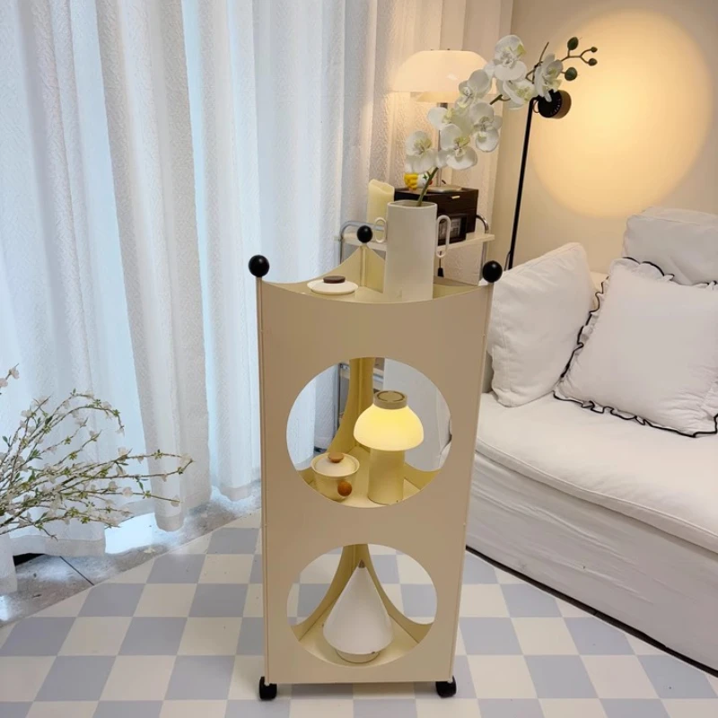

‌Rotatable Mobile Corner Shelf Cream Iron Rack Waterproof Paint Bedroom Organizer Bathroom Storage Decor Furniture Holder‌