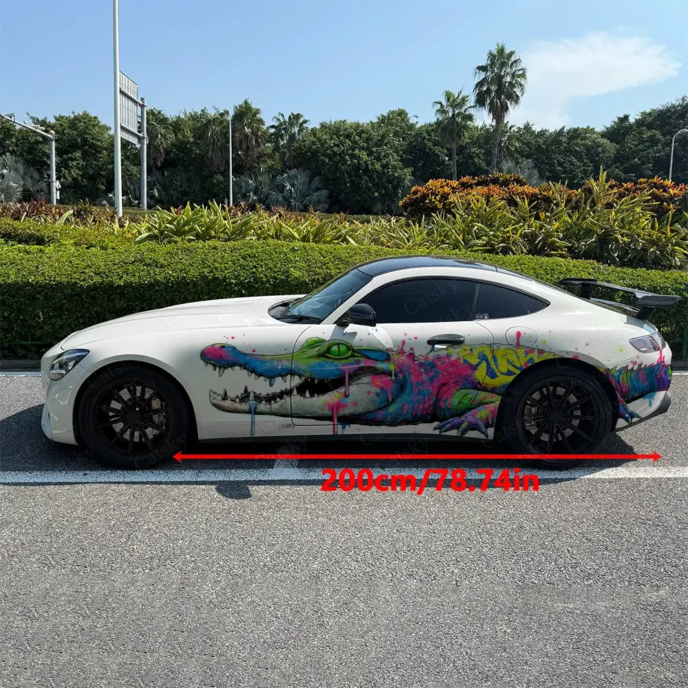 2pcs Fantasy Splash Giant Crocodile Car Side Wraps, Self-Adhesive PVC Waterproof & Scratch-Resistant Sticker, Car Accessory Gift