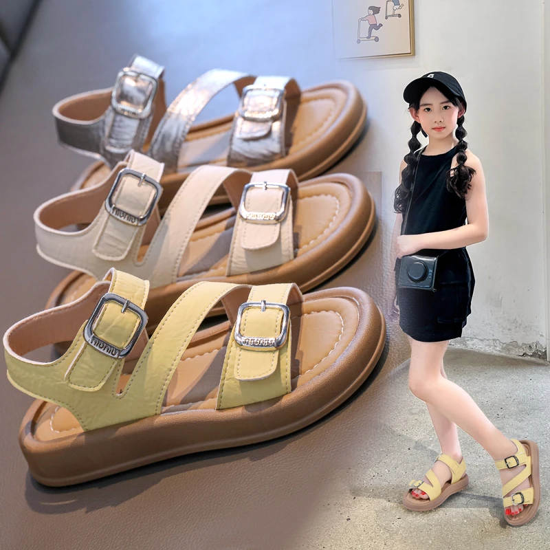 

2025 Summer New Children Sandals for Girls Boy Fashion Korean Style Soft Sole Anti-slippery Versatile Open-toe Roman Beach Shoes