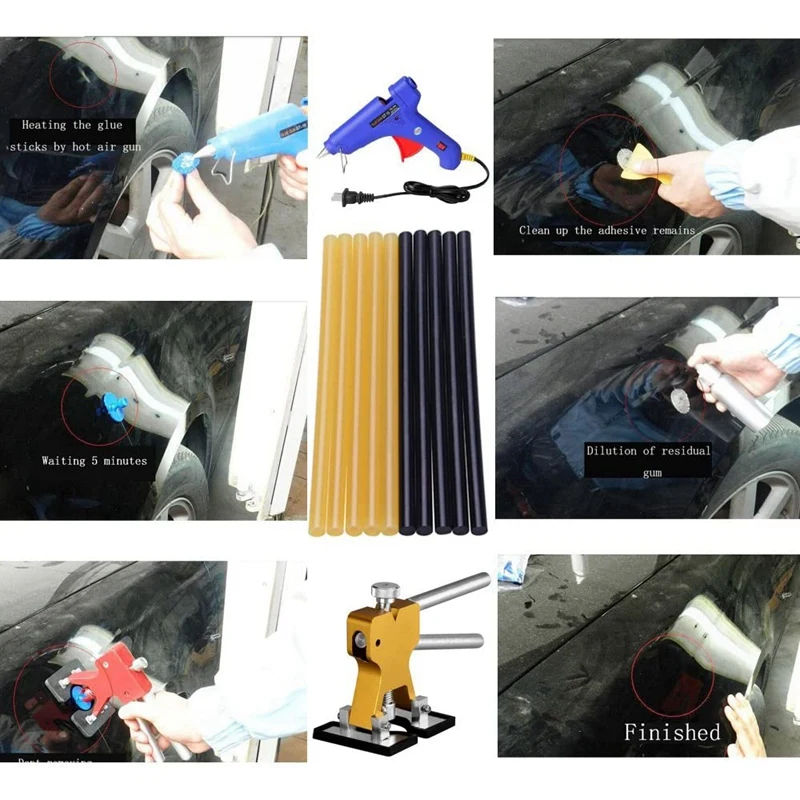 20Pcs Hot Melt Glue Sticks Paintless Dent Repair Tool For Car Dent Remover Set Yellow & Black