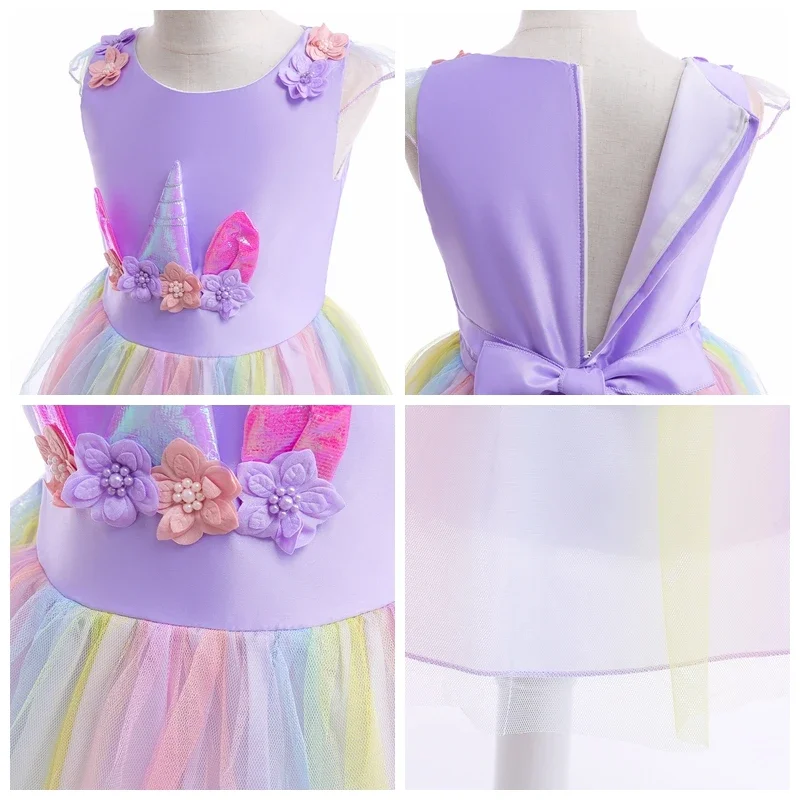 Kids Unicorn Dress for Girls Flower Ball Gown Little Girl Party Dresses Elegant Princess Costumes Children Clothing