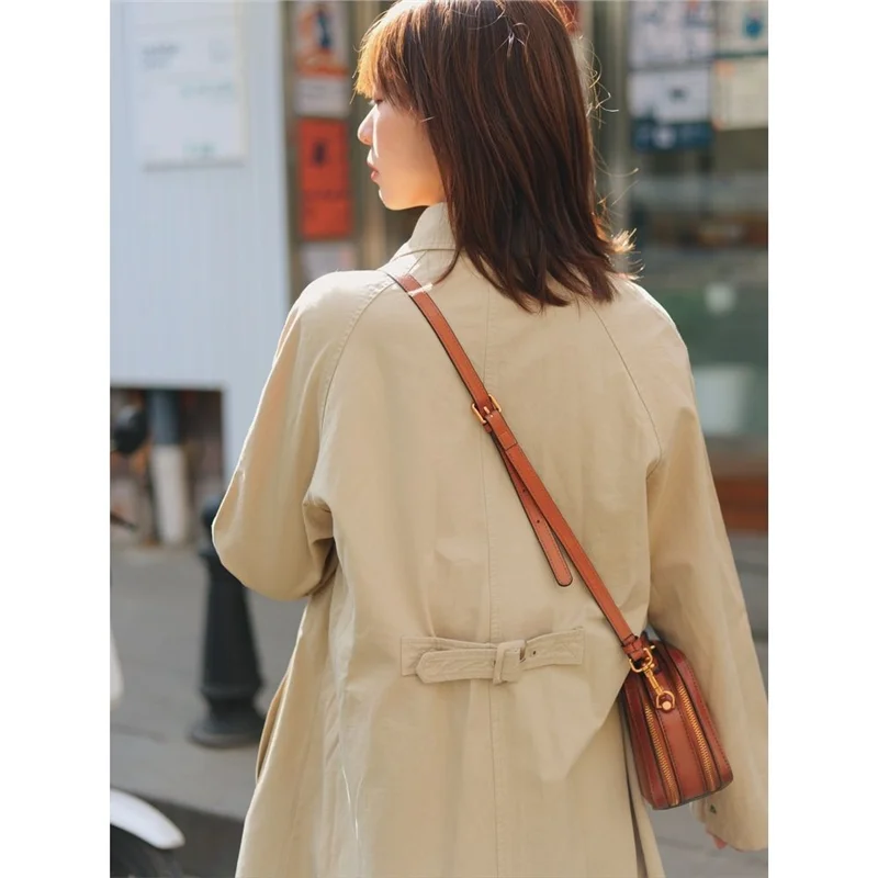 Spring Autumn Women's Mid-Length Thin Coat Single Button Cotton 00% New 2025 Japanese Sle Small Size Friendly Outerwear