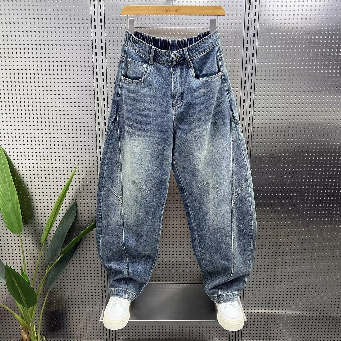 

Brand 2026 Casual Scimitar Jeans Men's Spring Autumn Fashion Handsome Multi-pocket Loose Straight Overalls Wide Harem Pants Men