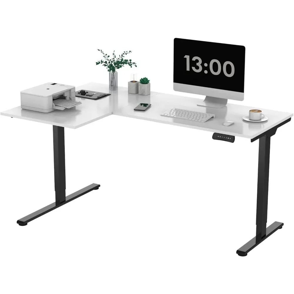 71 Inch L-Shaped Electric Height Adjustable Computer Desk, Reversible Panel, Standing Desk