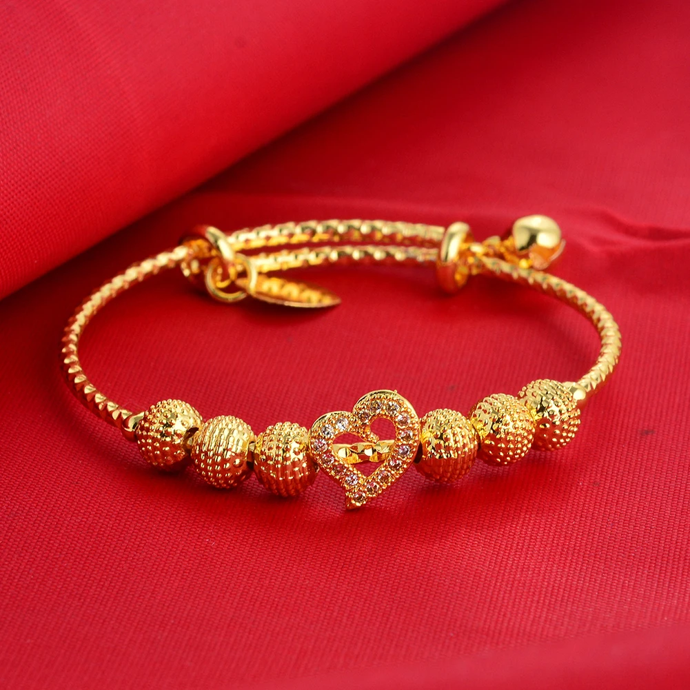 

﻿ Ladies 24K Gold Plated Bangles For Girls boys Child Luxury Heart Banquet Dubai Gold Jewelry