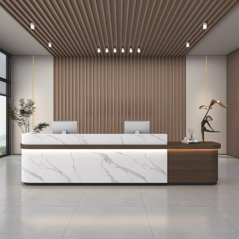 Wood Executive Reception Desks Led Lights Minimalist Reception Desks Company Modern Mostrador De Tienda Commercial Furniture