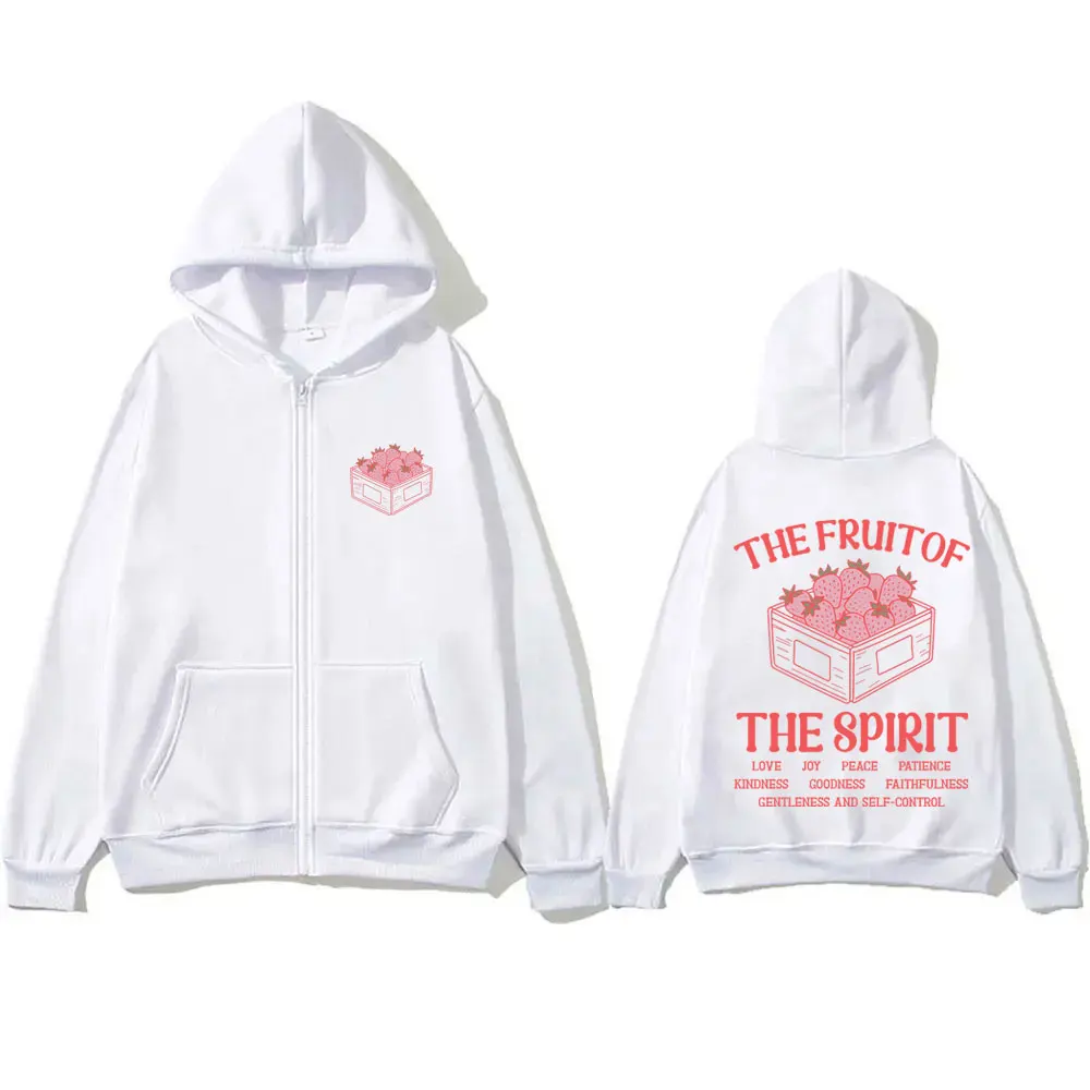 The Fruit of The Spirit Christian Jesus Zipper Hoodie Men Women Casual Cotton Retro Zip Up Jacket Sweatshirt Streetwear Unisex