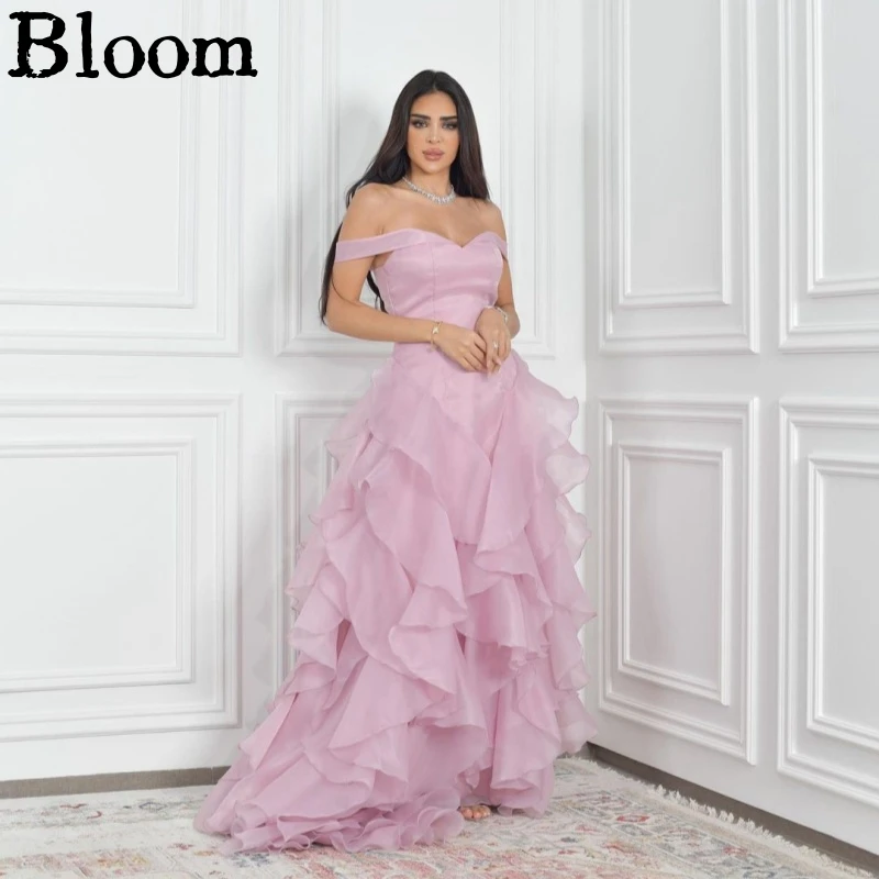 

Pink Off Shoulder Prom Dresses Ruffles Floor-length Customizable Princess Evening Dresses Wedding Party Dress Arabia 2024