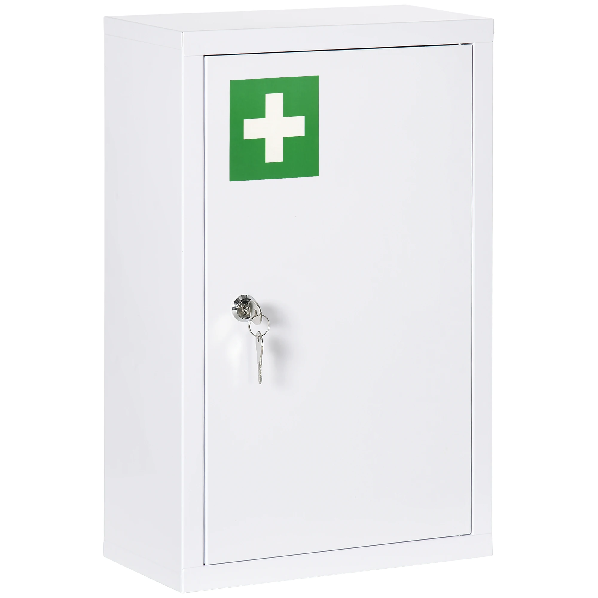 kleankin Armario Botiquín de Pared con 2 Estantes y 2 Llaves 30x14x46cm Blanco