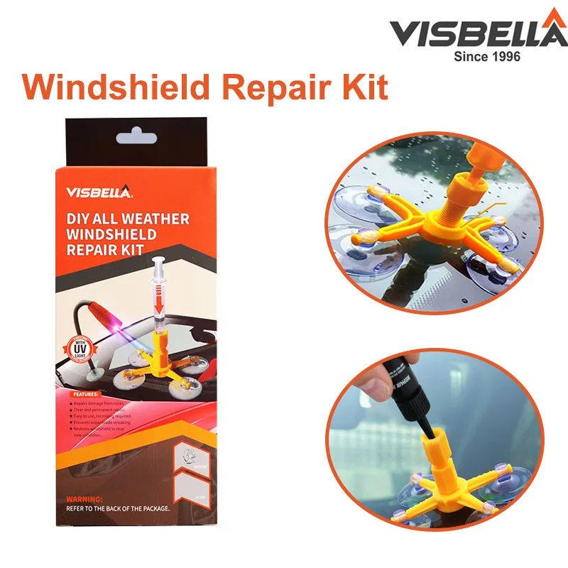 Visbella Glass Scratch Repair Tool Car Windshield Repairing Kit with UV Lamp Auto Windscreen Glass Crack Seal Glue Liquid