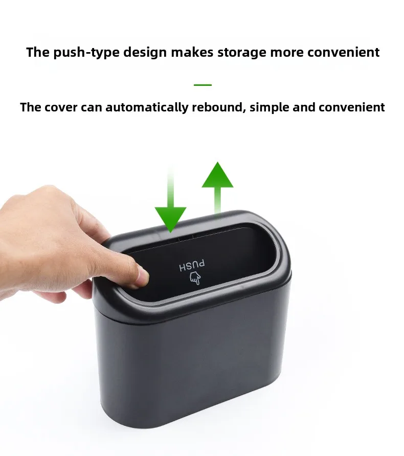 Multifunktionaler Auto-Mülleimer mit Deckelknopf, hängender Aufbewahrungsbehälter für nasse und trockene Gegenstände, Innenzubehör, Mini-Organizer-Box – Detail 25
