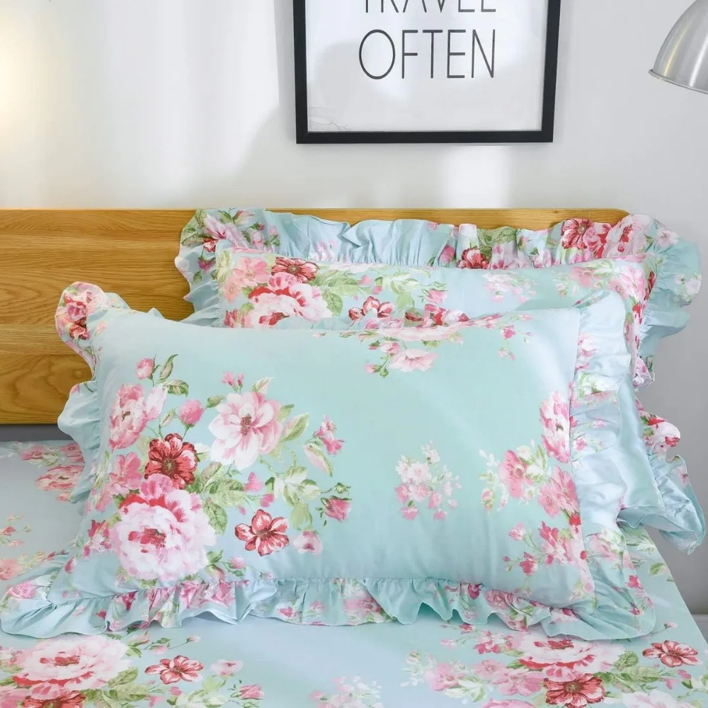 مجموعة غطاء لحاف من القطن على شكل زهور لأسرة النوم ذات الحجم المزدوج، ناعمة ومسامية، مناسبة للفتيات #5