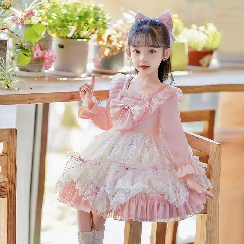 2024 New Baby Girl Summer Rose Floral Vintage Lolita Princess Ball Gown Dress for Birthday Holiday Casual Eid 2-12 Years