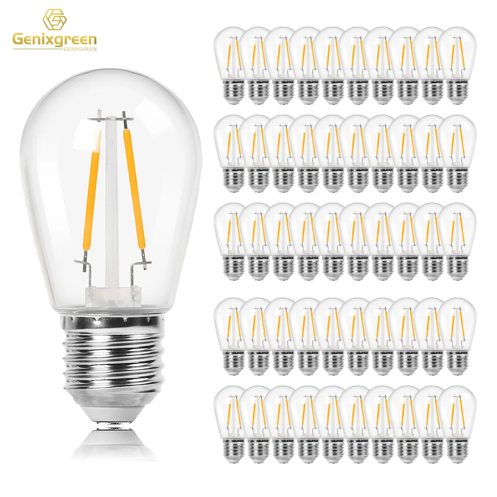 

S14 2W Plastic Edison Light Bulbs Vintage Shatterproof E27 Base Warm White Equal to 20W Incandescent String Light Replace Bulb