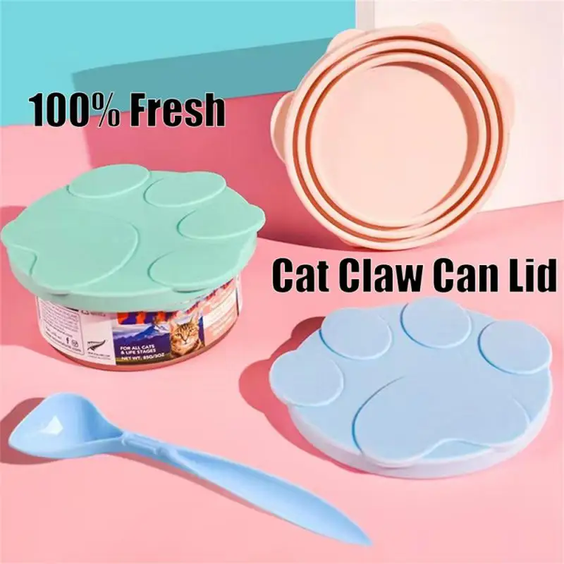 Portable Silicone Dog Cat Canned Lid 3-Ring Food Sealer Spoon Pet Food Cover Storage Fresh-keeping Lids Bowl Dog Accessories