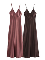 2024 Autumn and Winter New Arrivals Women's Clothing Backless V-neck Suspender Long Dress Silk Satin Textured Midi Dress
