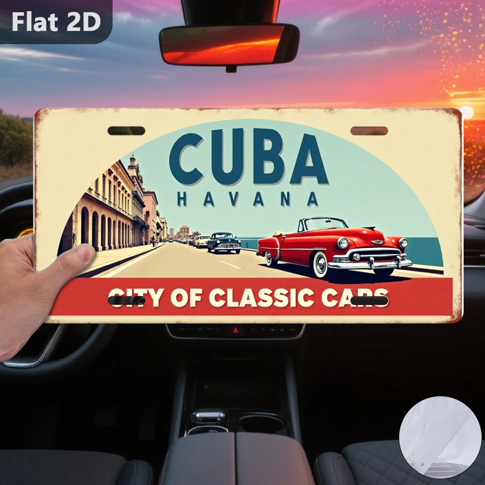 2D Flat, 2D Flat- 1pc 2D Flat Tin Sign| Vintage Havana Car, Vintage Home Decor, Outdoor Wall Decoration(30.48cm X 14.99cm), Suit