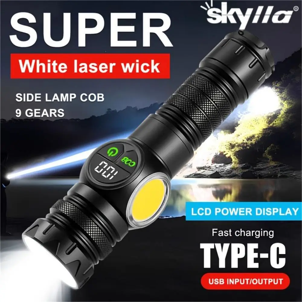 Torcia tattica a LED ad alta potenza torcia con Zoom Laser bianco Ultra luminoso lanterna con magnete di emergenza da campeggio all\'aperto