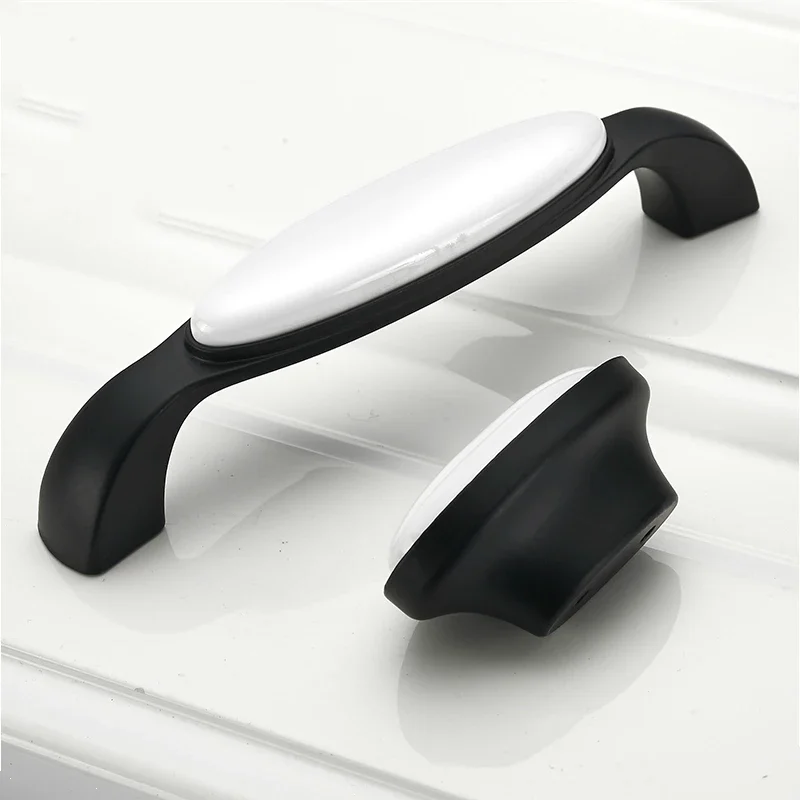 Ceramic Black White Cabinet Handles Drawer Knobs Zinc Alloy Wardrobe Door Handles Pulls Simple European Furniture Handle