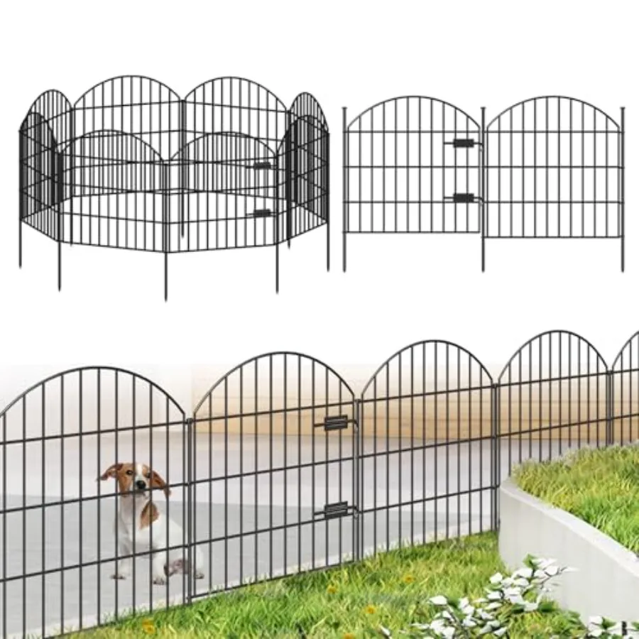 

Metal Garden Fence with Gate 28in H x 18.7ft (L) 1 Gate + 7 Panels Dog Fence Border Fence Animal Barrier No Dig Garde