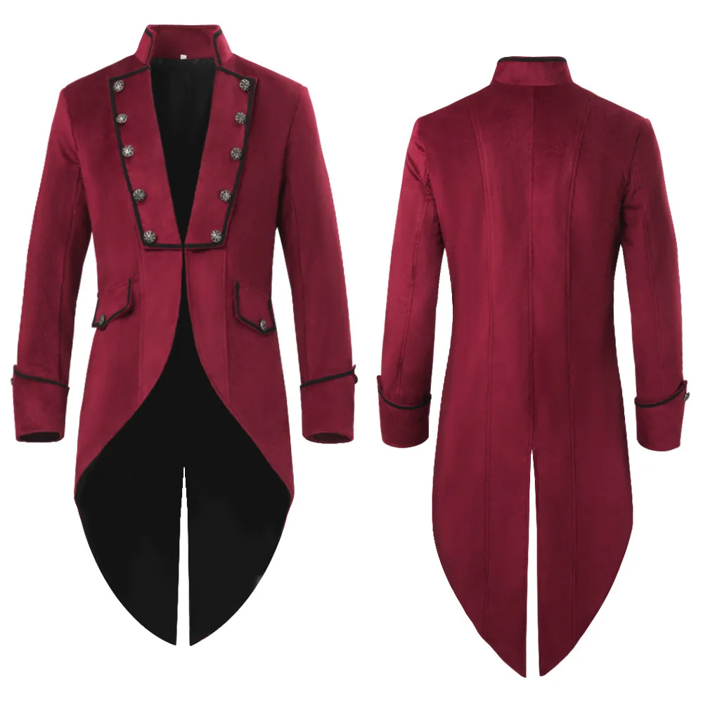 Men's Steampunk Vintage Tailcoat Jacket Gothic Victorian Frock Coat Uniform Halloween Costume Men Tailcoat Medieval Retro Coat view 4