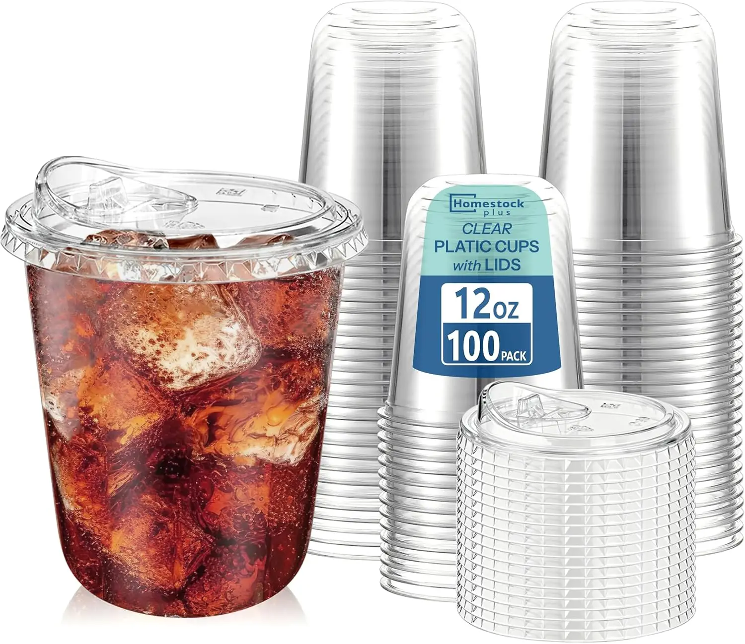 

100 Pack 12 oz BPA-Free Clear Plastic Cups with Sip Lids - Leak-Proof Round Bottom Disposable Iced Coffee Cups for Kids,