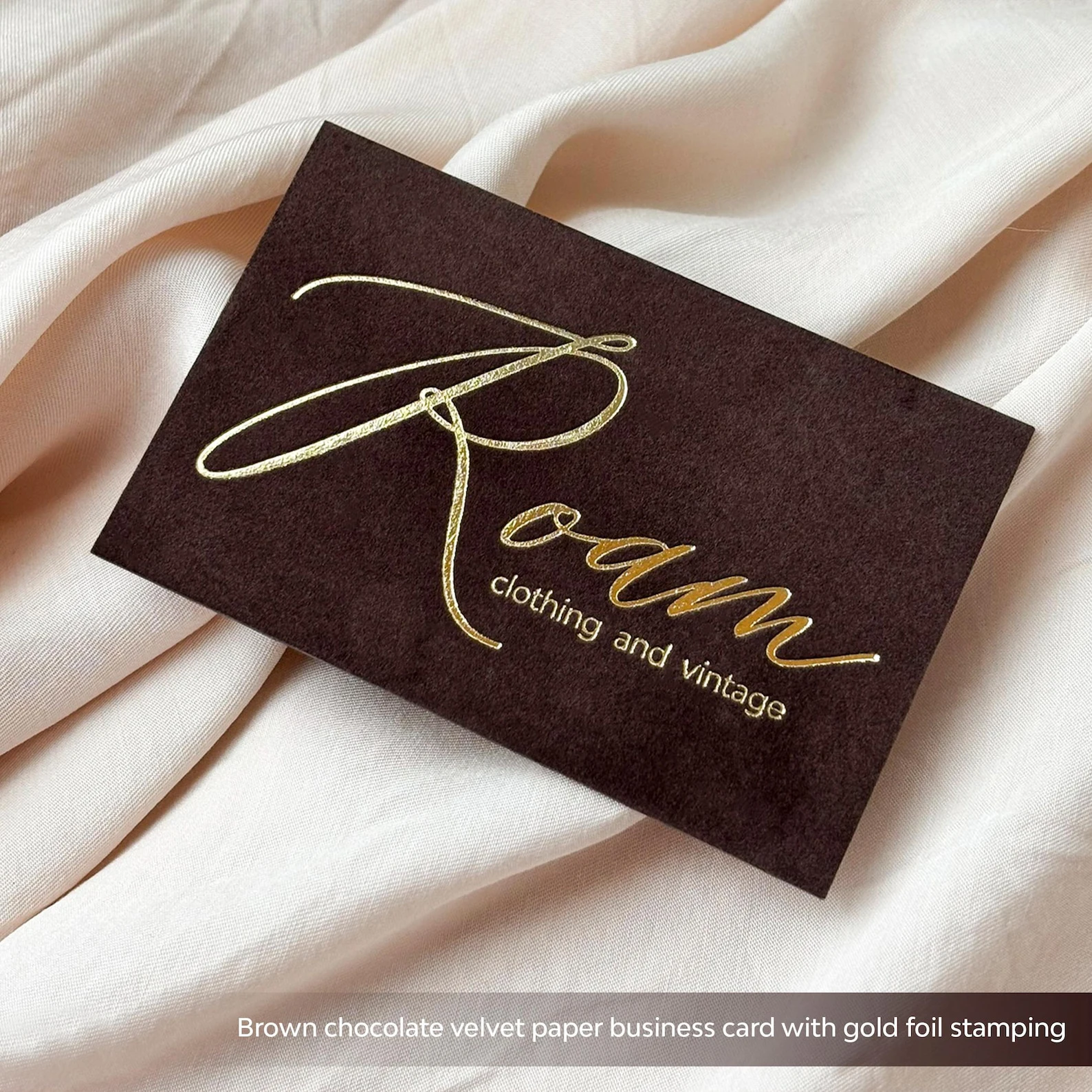 Chocolate Velvet Business Cards, Gold Foil Stamping, Tactile Stationery, Custom Design