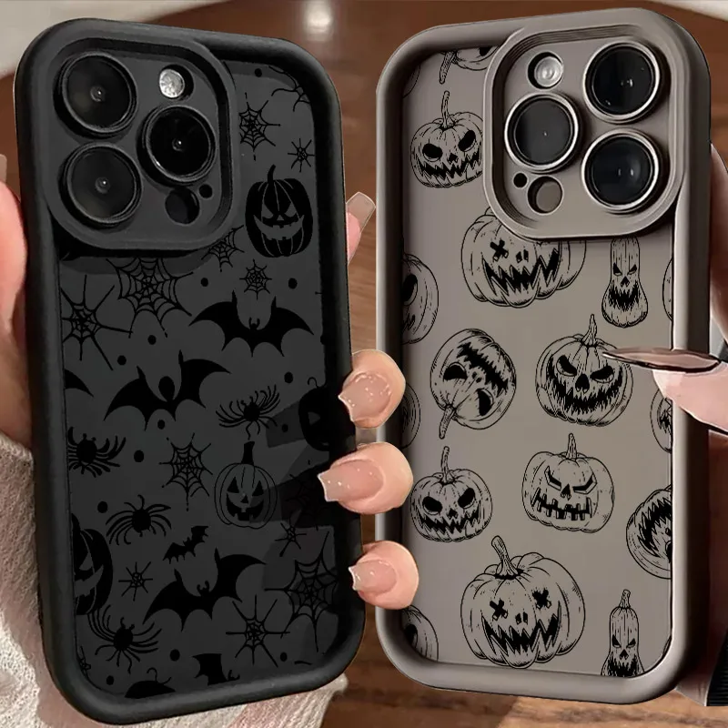 

Silicone Case For iPhone 17 Pro 14 15 Plus 11 12 13 16 Pro Max Coque 16E 17AIR Shockproof Phone Cover Halloween Black Horror Art