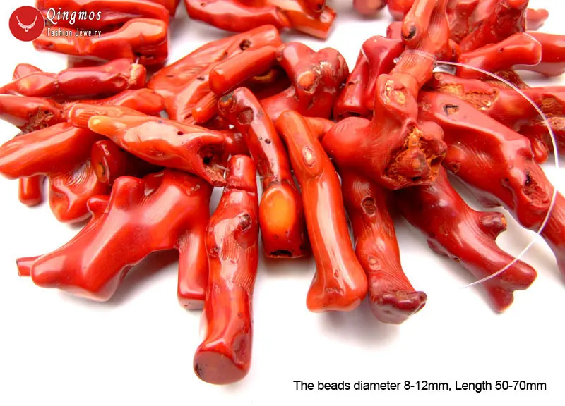 Qingmos 30-50mm Branch Natural Red Coral Loose Beads for Jewelry Making DIY Necklace Bracelet Pendant Loose Strands 15\