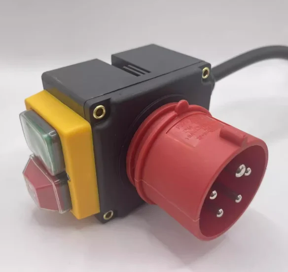 ​​3-Phase 400V Emergency Stop Switch with Phase Inverter - Industrial Plug Protection Device with Cable for Machinery Safety​​
