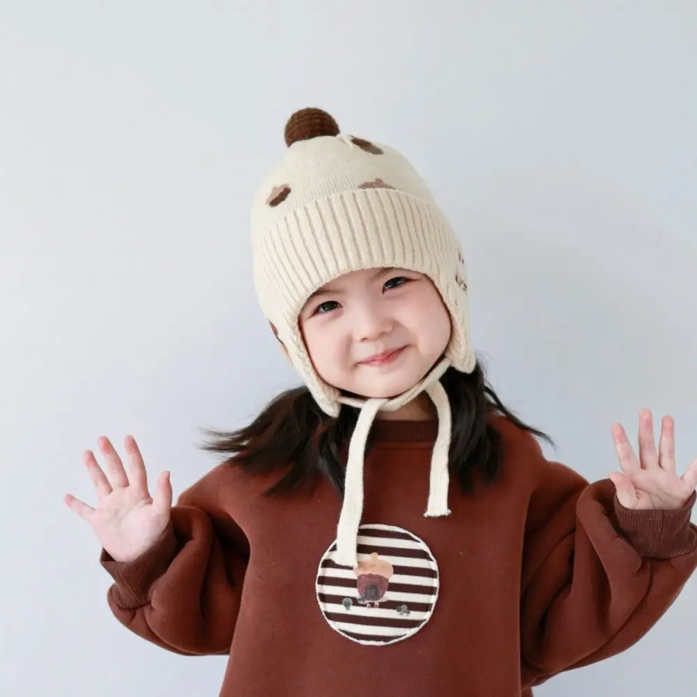 

Fleece Lining Winter Baby Crochet Hat Soft Lace-up Toddler's Knitted Cap Windproof Thickened Ear Protection Hat Children Wear