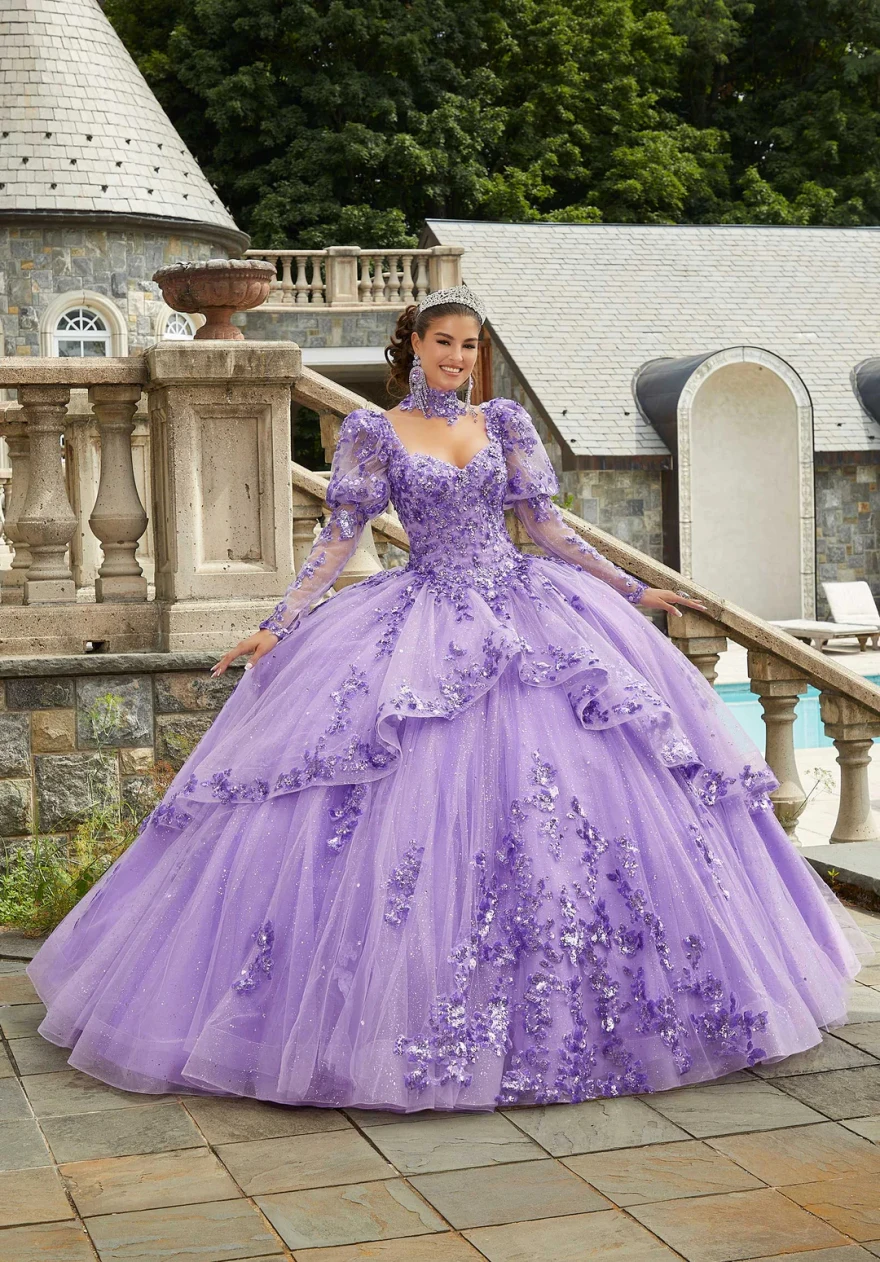 Lorencia Prinzessin Quince anera Kleider mit Langarm Spitze Applikationen Rüschen Party süß 15 16 Kleid Vestidos de 15 Años YQD43